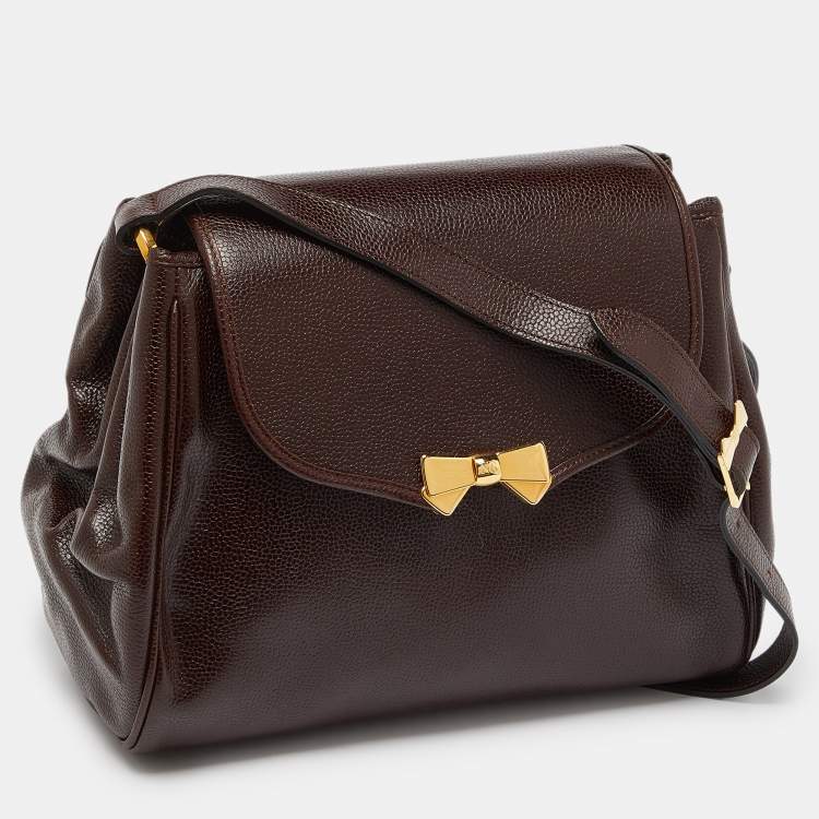 Pre Owned Nina Ricci Brown Leather Flap Shoulder Bag