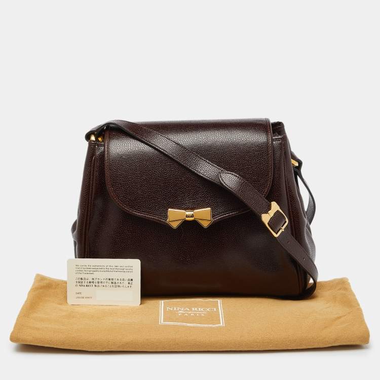 Pre Owned Nina Ricci Brown Leather Flap Shoulder Bag