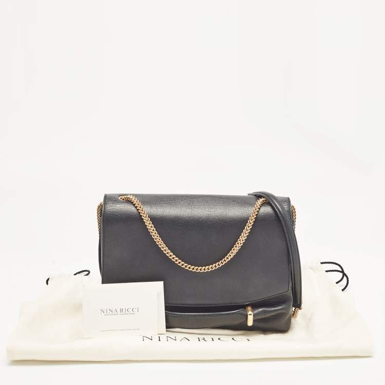 Pre Owned Nina Ricci Black Leather and Suede Marché Chain Shoulder Bag