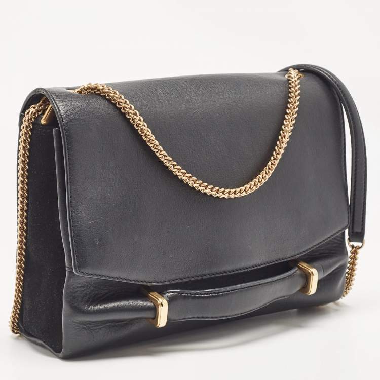 Pre Owned Nina Ricci Black Leather and Suede Marché Chain Shoulder Bag
