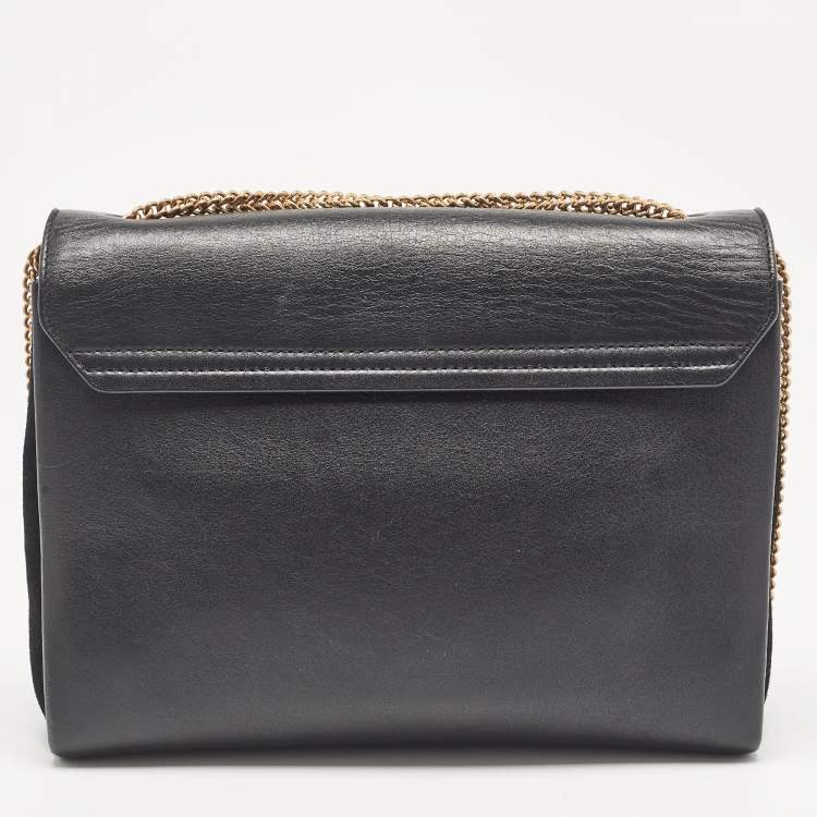 Pre Owned Nina Ricci Black Leather and Suede Marché Chain Shoulder Bag