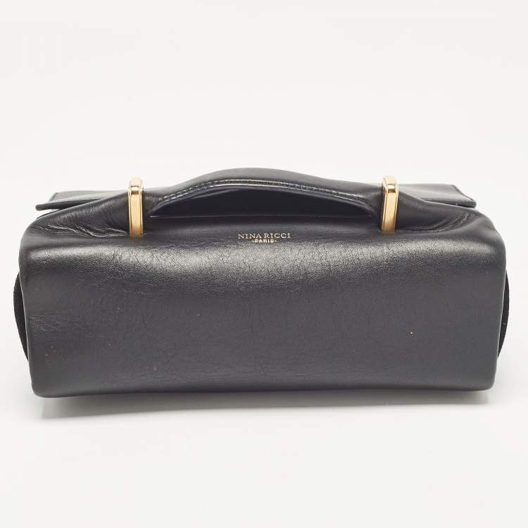 Pre Owned Nina Ricci Black Leather and Suede Marché Chain Shoulder Bag