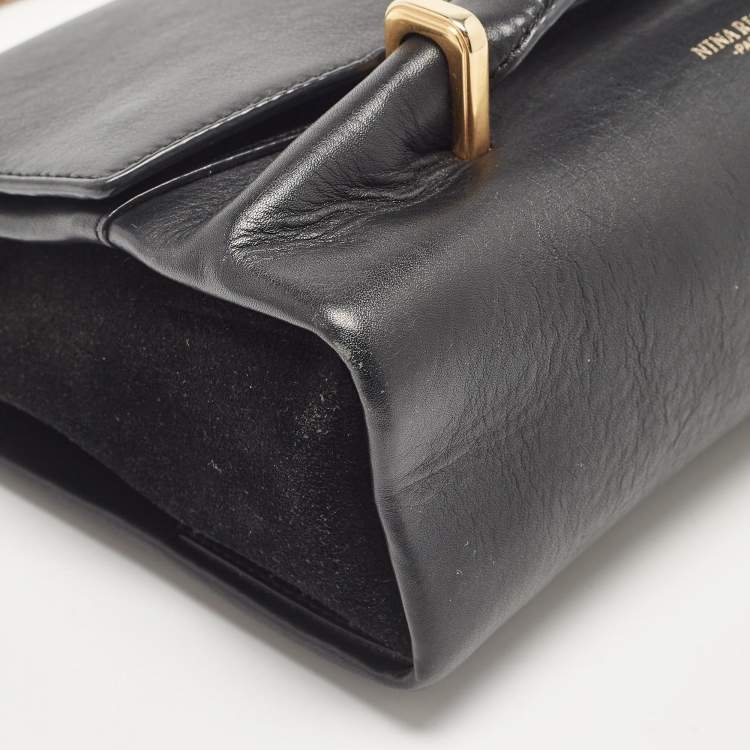 Pre Owned Nina Ricci Black Leather and Suede Marché Chain Shoulder Bag