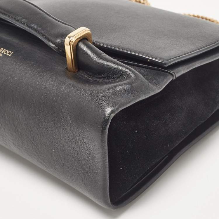 Pre Owned Nina Ricci Black Leather and Suede Marché Chain Shoulder Bag