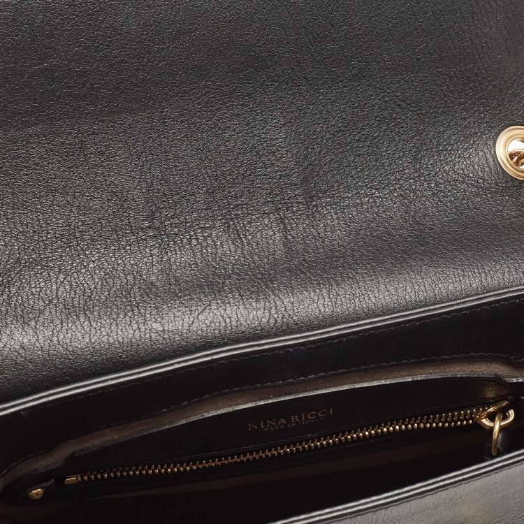 Pre Owned Nina Ricci Black Leather and Suede Marché Chain Shoulder Bag