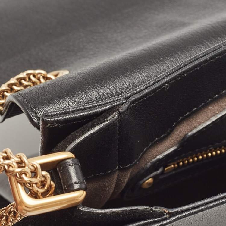 Pre Owned Nina Ricci Black Leather and Suede Marché Chain Shoulder Bag