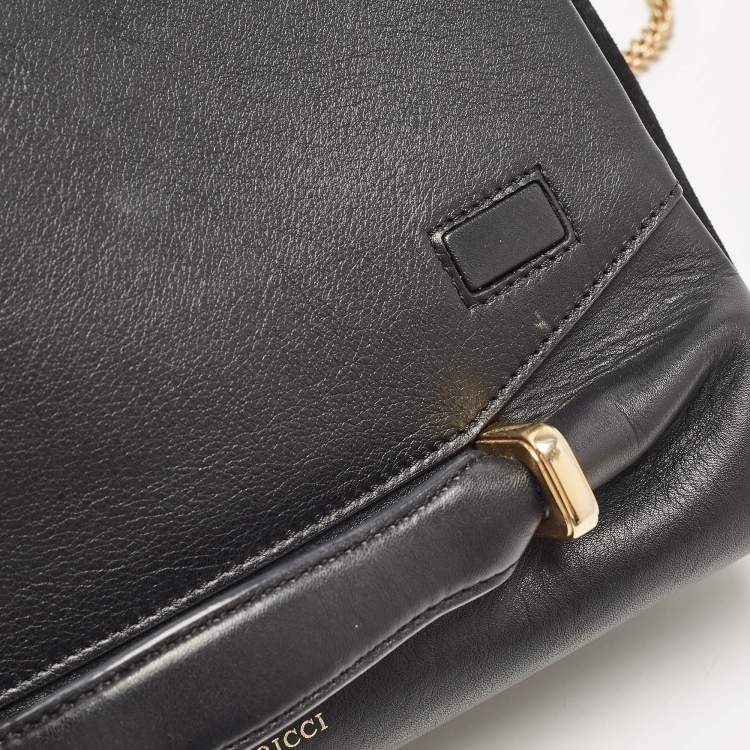 Pre Owned Nina Ricci Black Leather and Suede Marché Chain Shoulder Bag