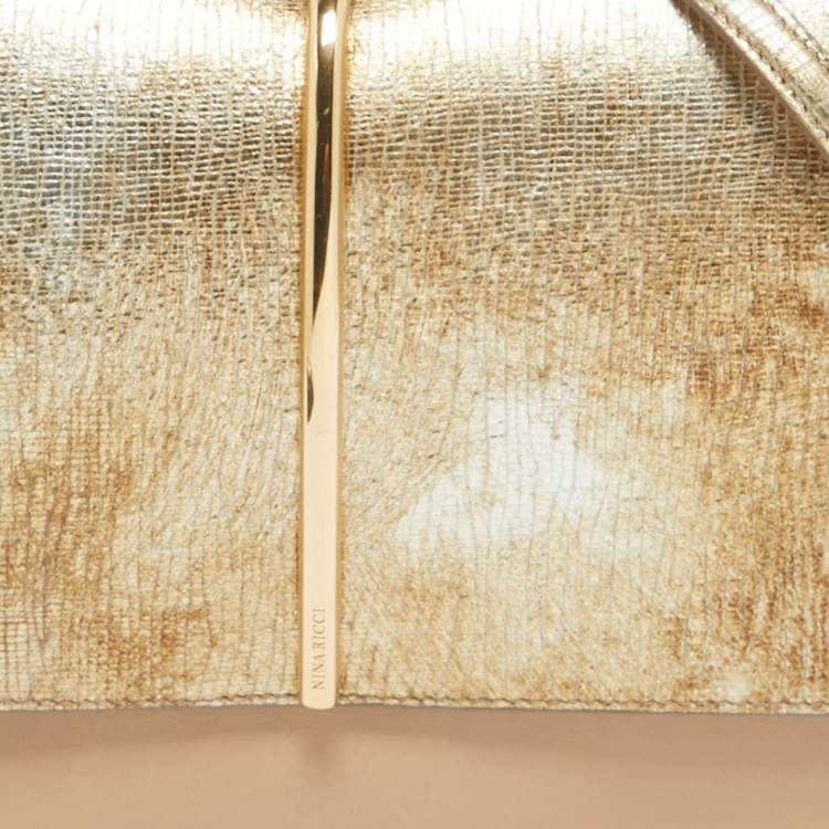 Pre Owned Nina Ricci Gold/Beige Leather and Suede Arc Shoulder Bag