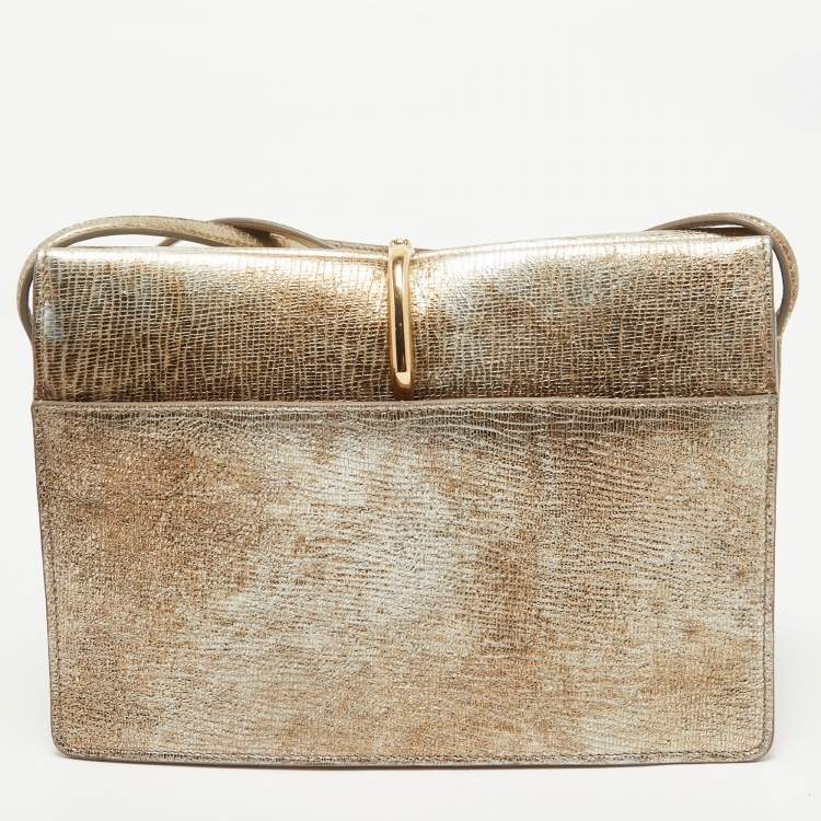 Pre Owned Nina Ricci Gold/Beige Leather and Suede Arc Shoulder Bag