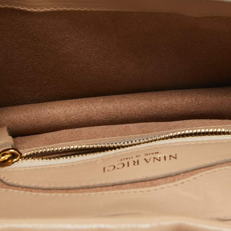 Pre Owned Nina Ricci Gold/Beige Leather and Suede Arc Shoulder Bag