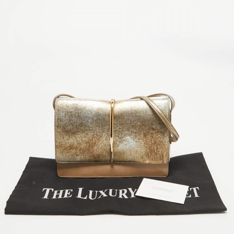 Pre Owned Nina Ricci Gold/Beige Leather and Suede Arc Shoulder Bag