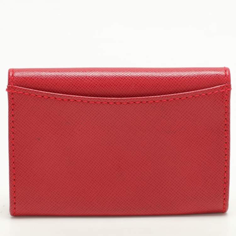 Pre Owned Nina Ricci Red Leather Card Case Wallet