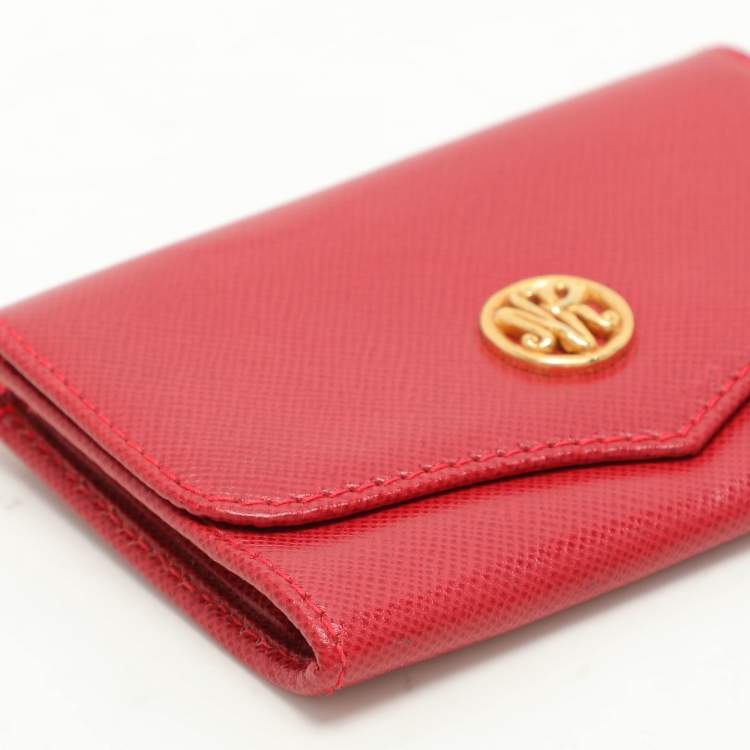 Pre Owned Nina Ricci Red Leather Card Case Wallet