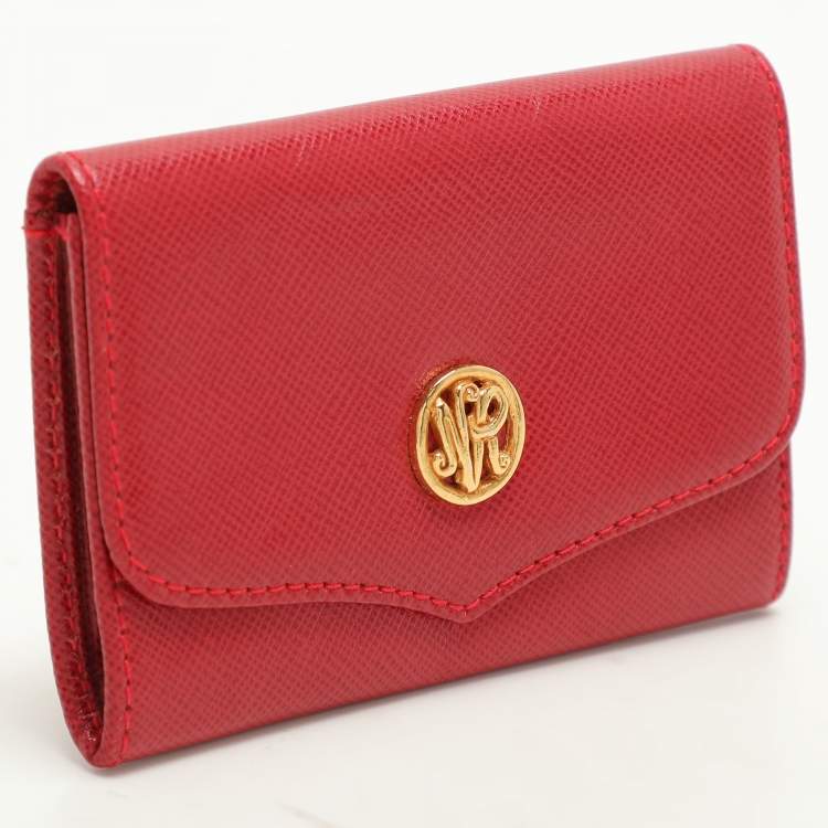 Pre Owned Nina Ricci Red Leather Card Case Wallet