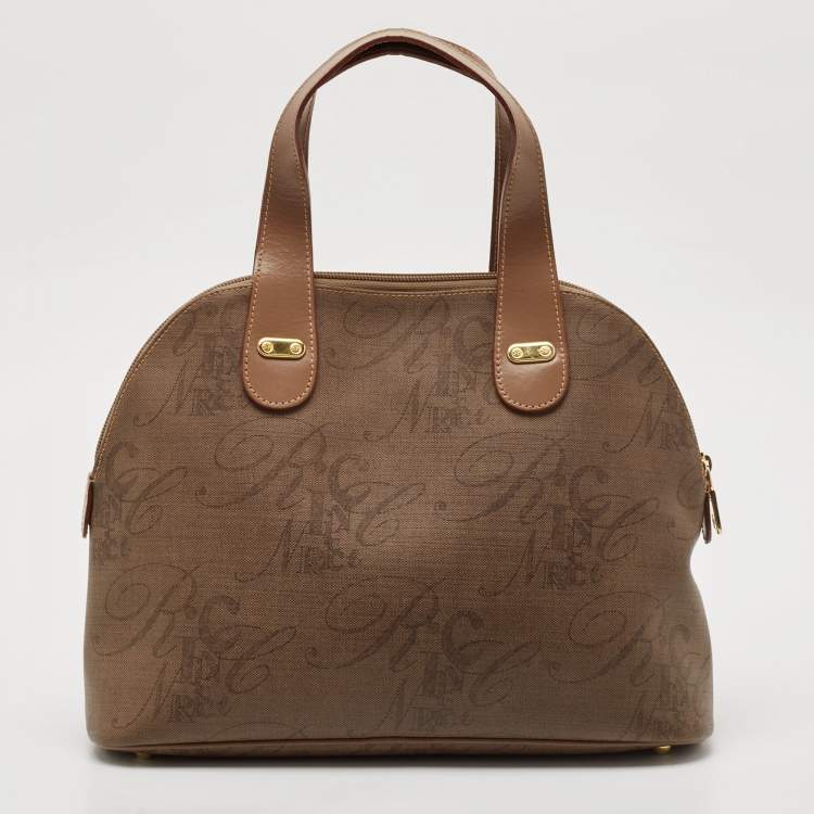 Pre Owned Nina Ricci Beige Printed Coated Canvas Dome Satchel