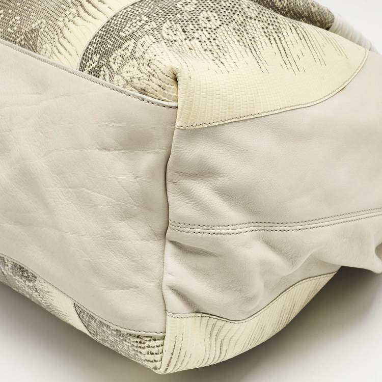 Pre Owned Nina Ricci Beige/Cream Leather and Lizard Ondine Cabas Tote