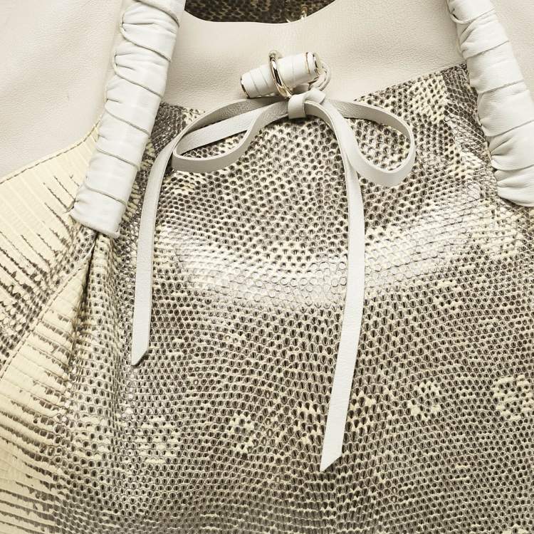 Pre Owned Nina Ricci Beige/Cream Leather and Lizard Ondine Cabas Tote