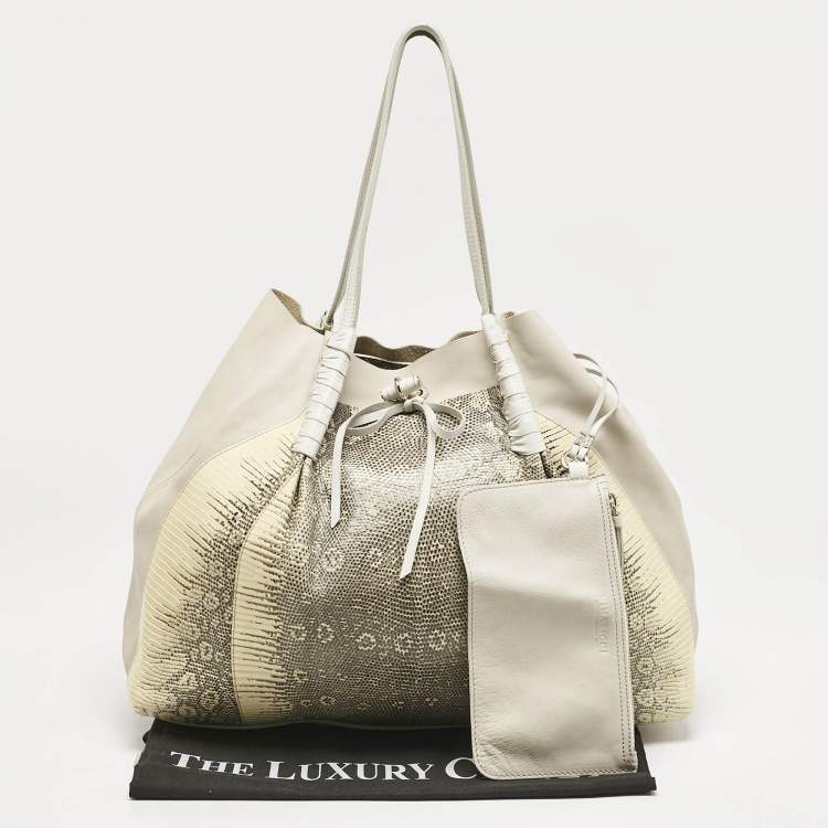 Pre Owned Nina Ricci Beige/Cream Leather and Lizard Ondine Cabas Tote