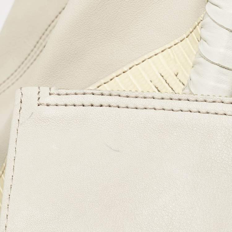 Pre Owned Nina Ricci Beige/Cream Leather and Lizard Ondine Cabas Tote