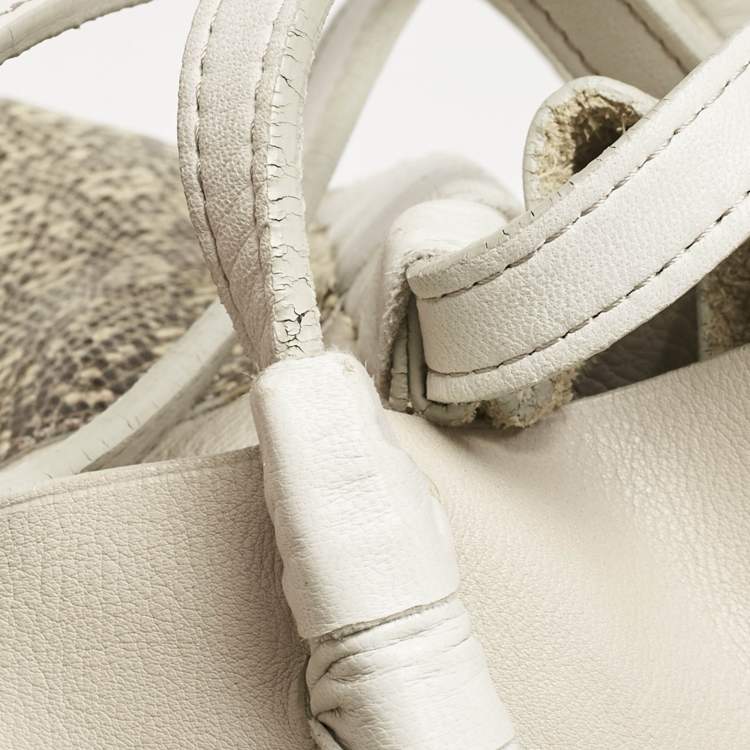 Pre Owned Nina Ricci Beige/Cream Leather and Lizard Ondine Cabas Tote