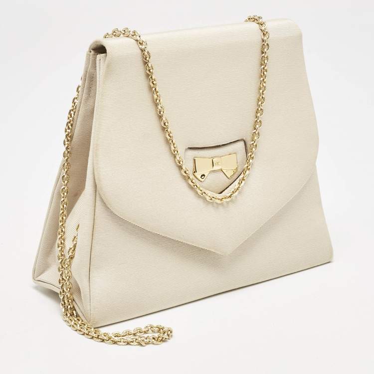 Pre Owned Nina Ricci Beige Fabric Bow Flap Chain Shoulder Bag
