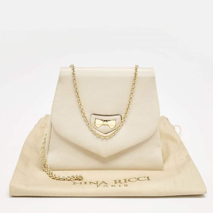 Pre Owned Nina Ricci Beige Fabric Bow Flap Chain Shoulder Bag