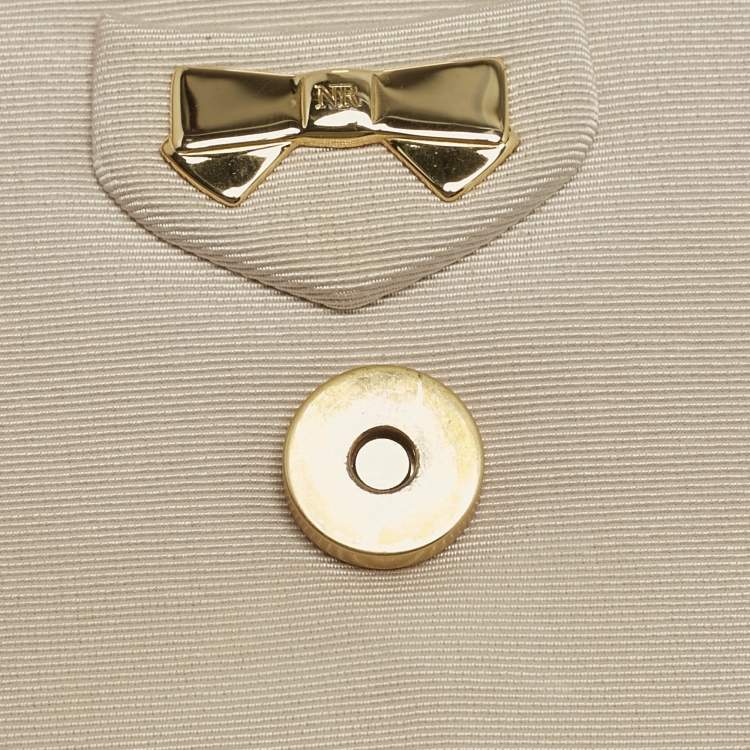 Pre Owned Nina Ricci Beige Fabric Bow Flap Chain Shoulder Bag