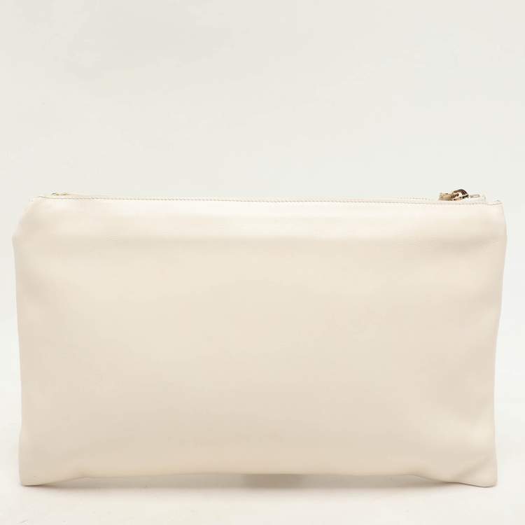 Pre Owned Nina Ricci Cream Leather Clutch
