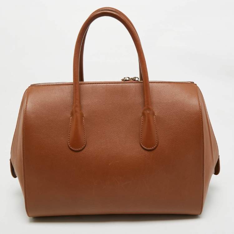 Pre Owned Nina Ricci Brown Leather Zip Boston Bag