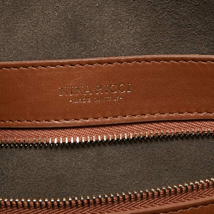 Pre Owned Nina Ricci Brown Leather Zip Boston Bag