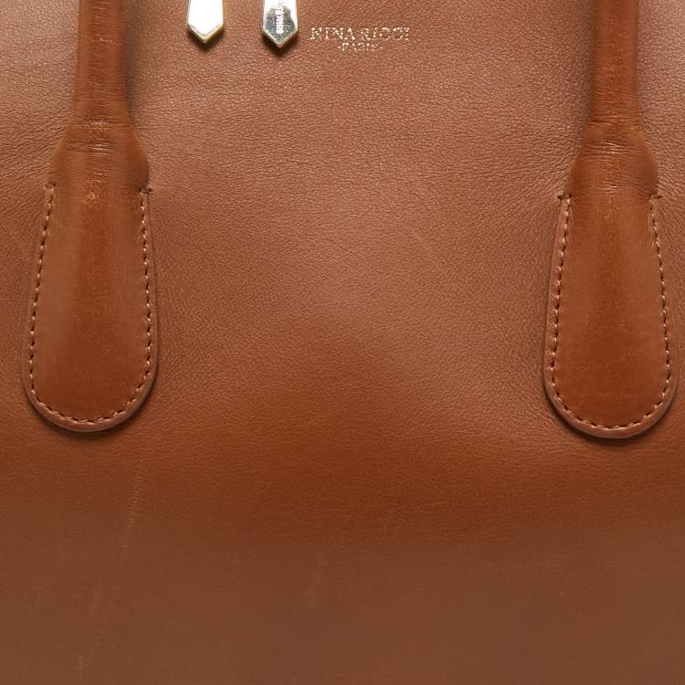 Pre Owned Nina Ricci Brown Leather Zip Boston Bag