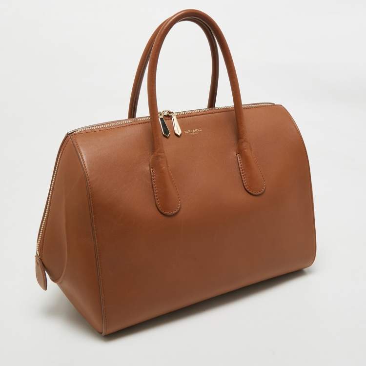 Pre Owned Nina Ricci Brown Leather Zip Boston Bag