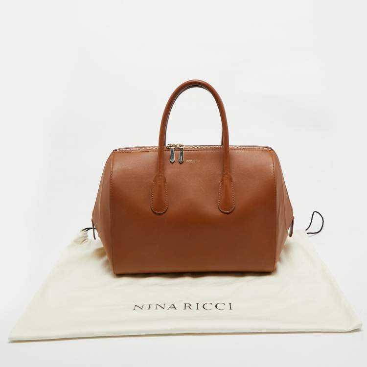 Pre Owned Nina Ricci Brown Leather Zip Boston Bag