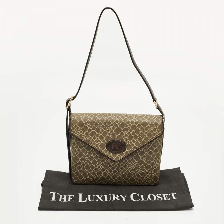 Pre Owned Nina Ricci Envelope Flap Brown Printed Leather Shoulder Bag