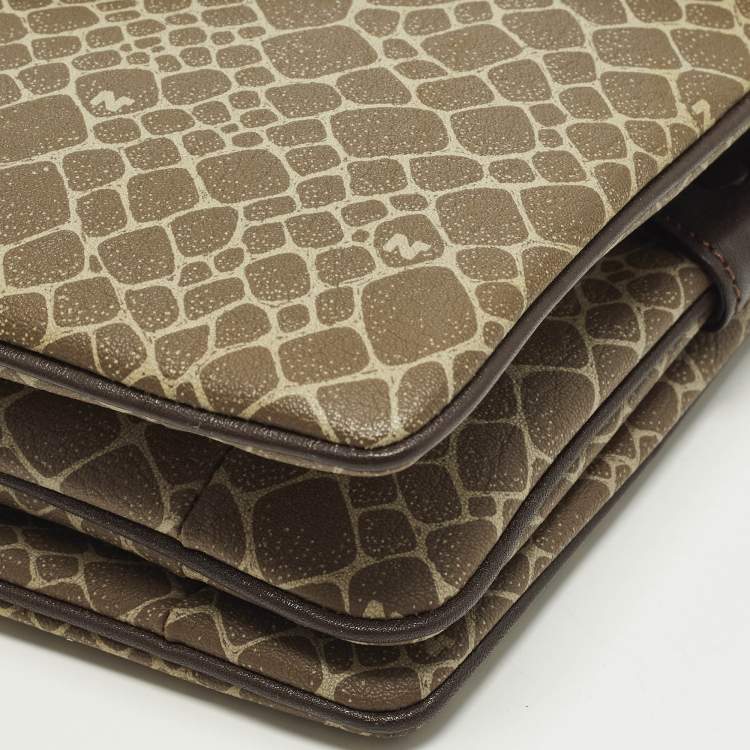Pre Owned Nina Ricci Envelope Flap Brown Printed Leather Shoulder Bag
