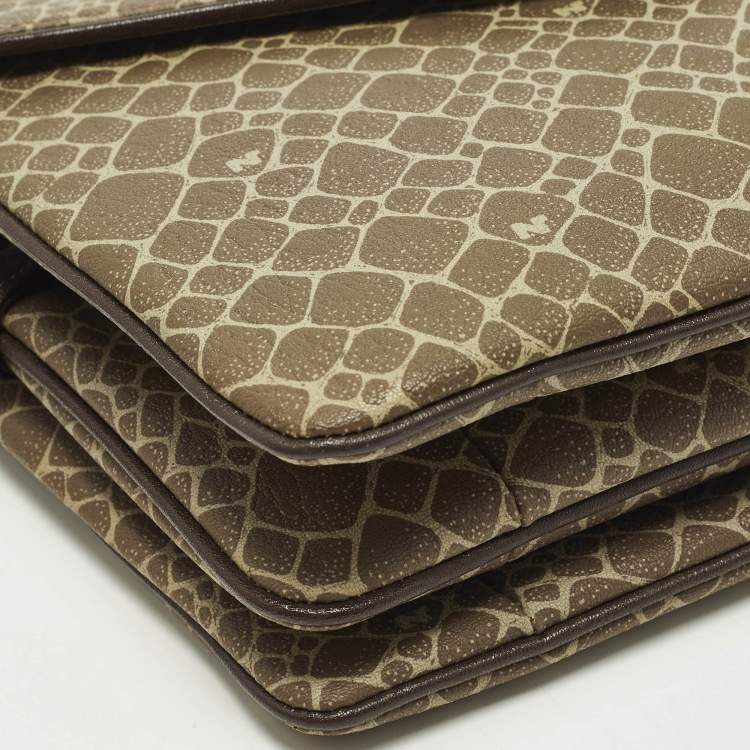 Pre Owned Nina Ricci Envelope Flap Brown Printed Leather Shoulder Bag