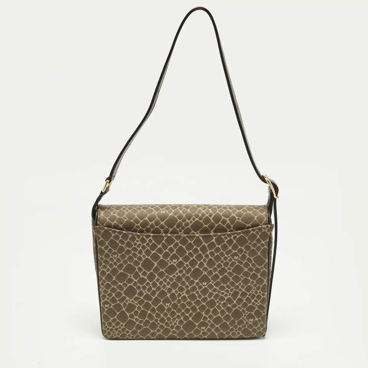 Pre Owned Nina Ricci Envelope Flap Brown Printed Leather Shoulder Bag