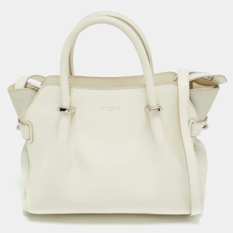 Pre Owned Nina Ricci Marche Small White Leather and Suede Tote