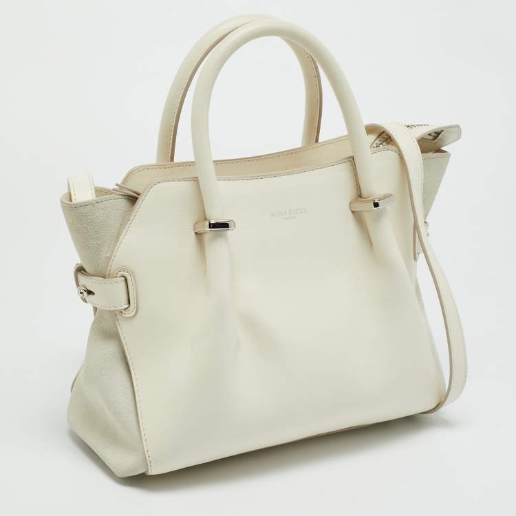 Pre Owned Nina Ricci Marche Small White Leather and Suede Tote
