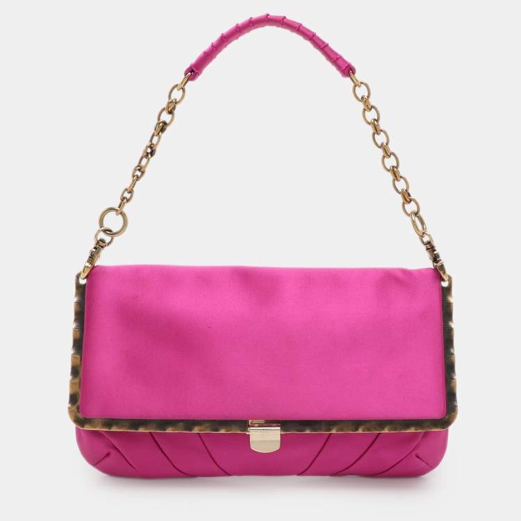 Pre Owned Nina Ricci Pink Satin Baguette Frame Bag