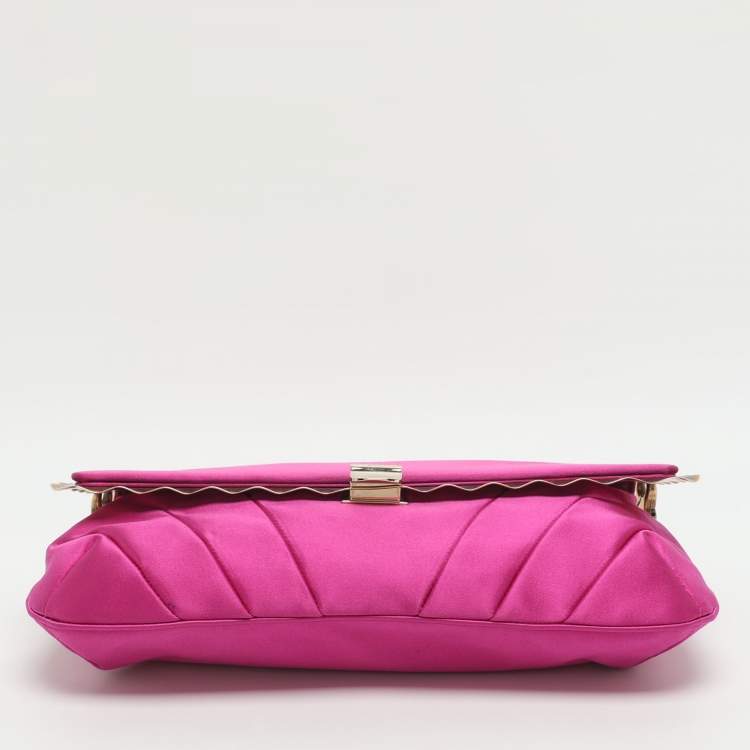 Pre Owned Nina Ricci Pink Satin Baguette Frame Bag
