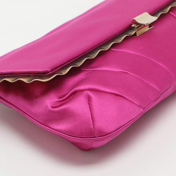 Pre Owned Nina Ricci Pink Satin Baguette Frame Bag
