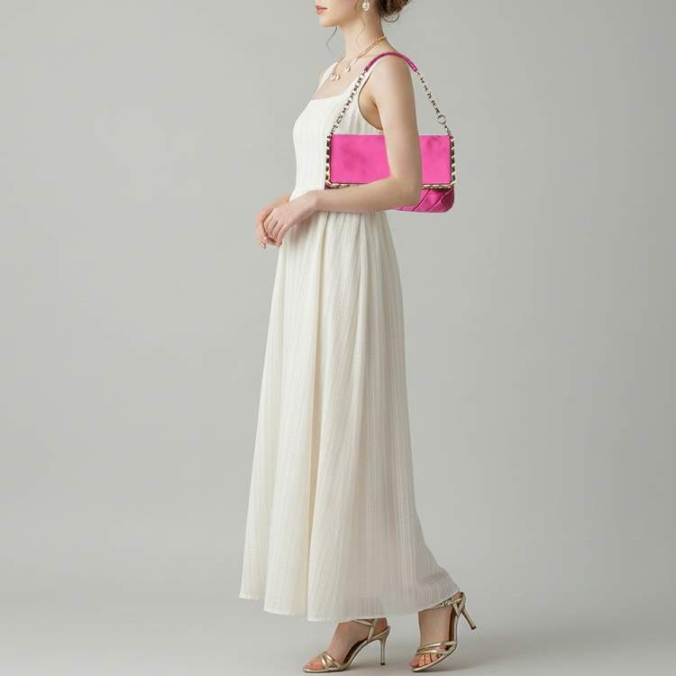 Pre Owned Nina Ricci Pink Satin Baguette Frame Bag