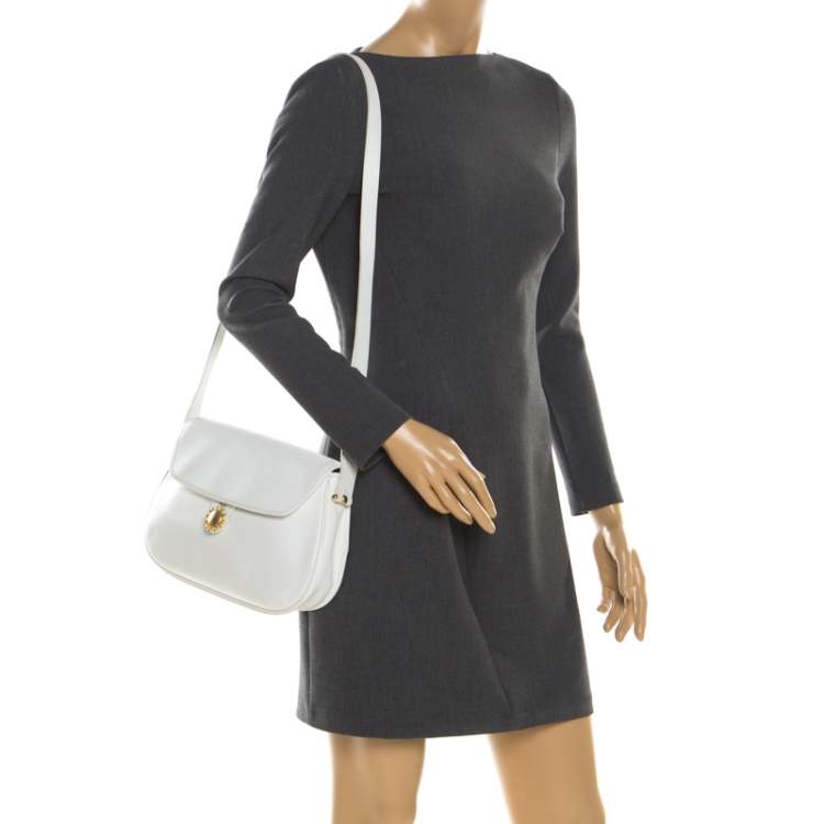 Pre Owned Nina Ricci White Leather Flap Shoulder Bag