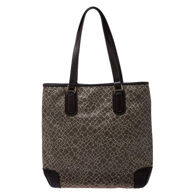 Pre Owned Nina Ricci Dark Beige/Brown Vintage Coated Canvas and Leather Tote