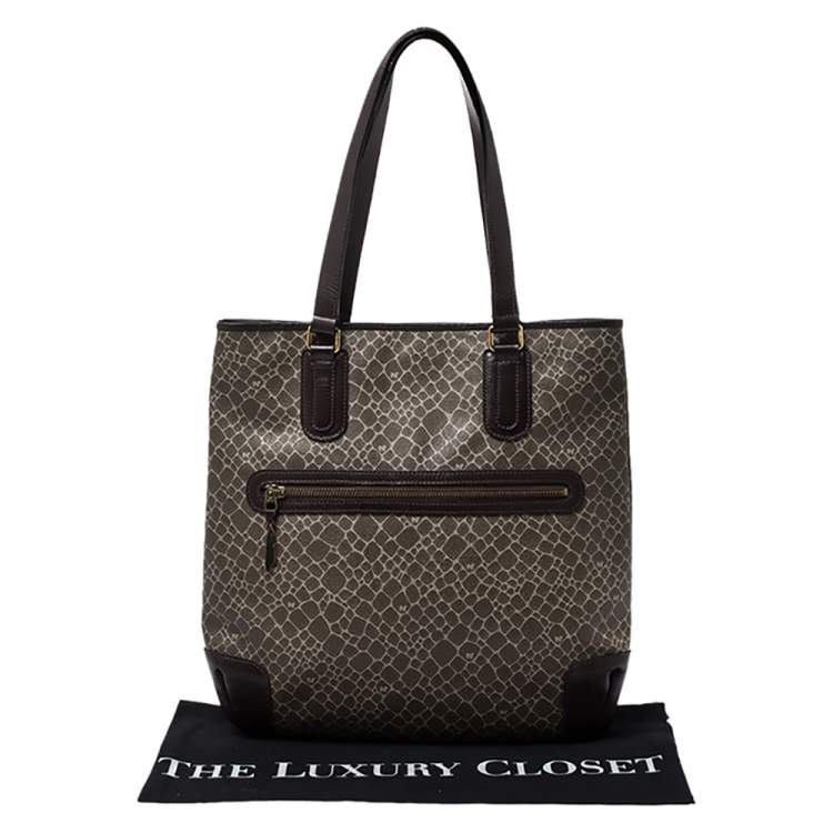 Pre Owned Nina Ricci Dark Beige/Brown Vintage Coated Canvas and Leather Tote