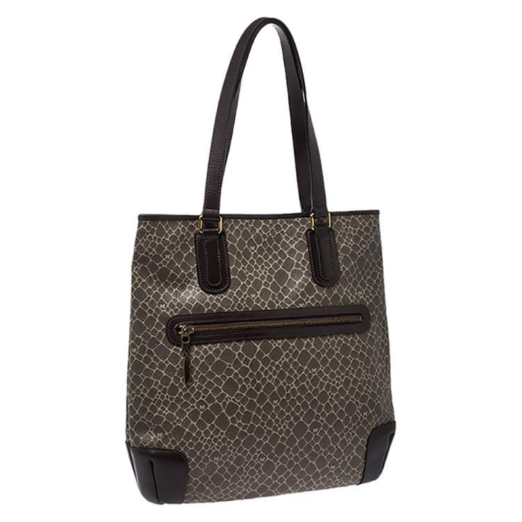 Pre Owned Nina Ricci Dark Beige/Brown Vintage Coated Canvas and Leather Tote