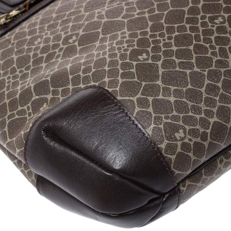 Pre Owned Nina Ricci Dark Beige/Brown Vintage Coated Canvas and Leather Tote
