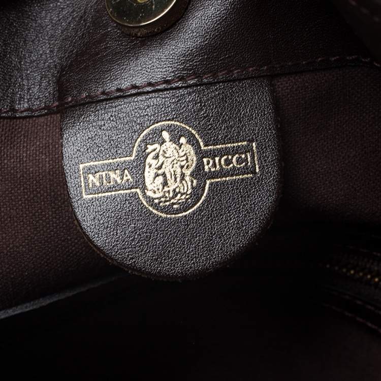 Pre Owned Nina Ricci Dark Beige/Brown Vintage Coated Canvas and Leather Tote