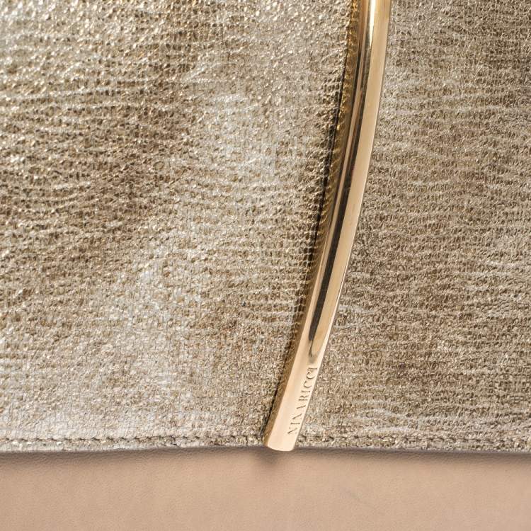 Pre Owned Nina Ricci Metallic Gold/Beige Leather and Suede Arc Shoulder Bag